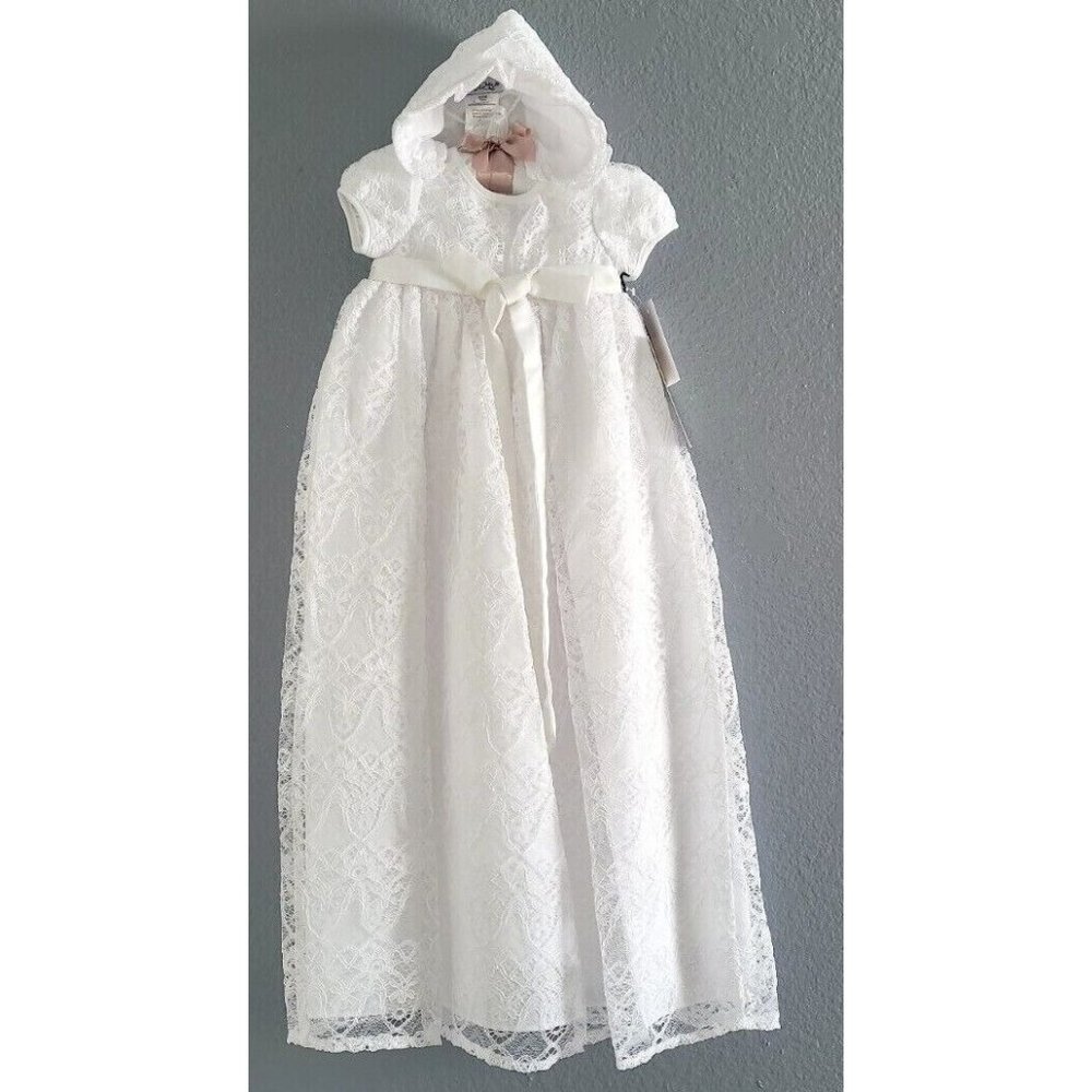 Pippa & Julie Baby Girls Lace Christening Gown, 3 to 24 Months New